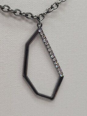 Kara Kara Ross Gunmetal Black Geometric Crystal Pendant Necklace 24"+2" Chain